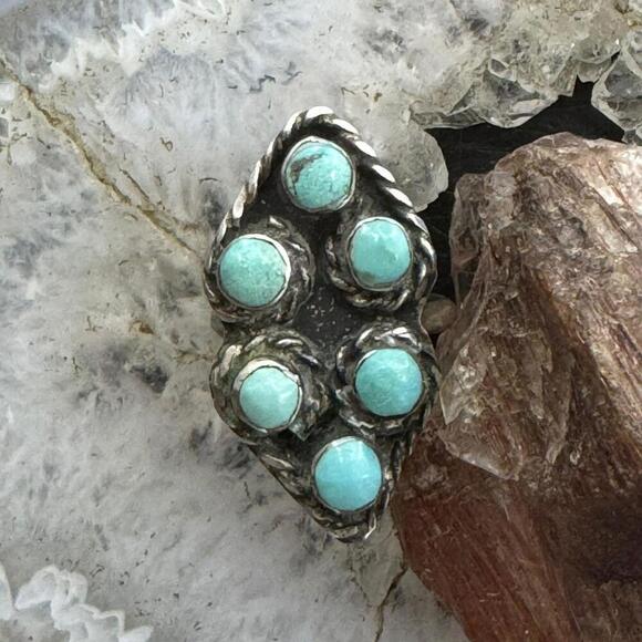 Vintage Native American Silver Turquoise Cluster Ring Size 7 For Women - Picture 5 of 10
